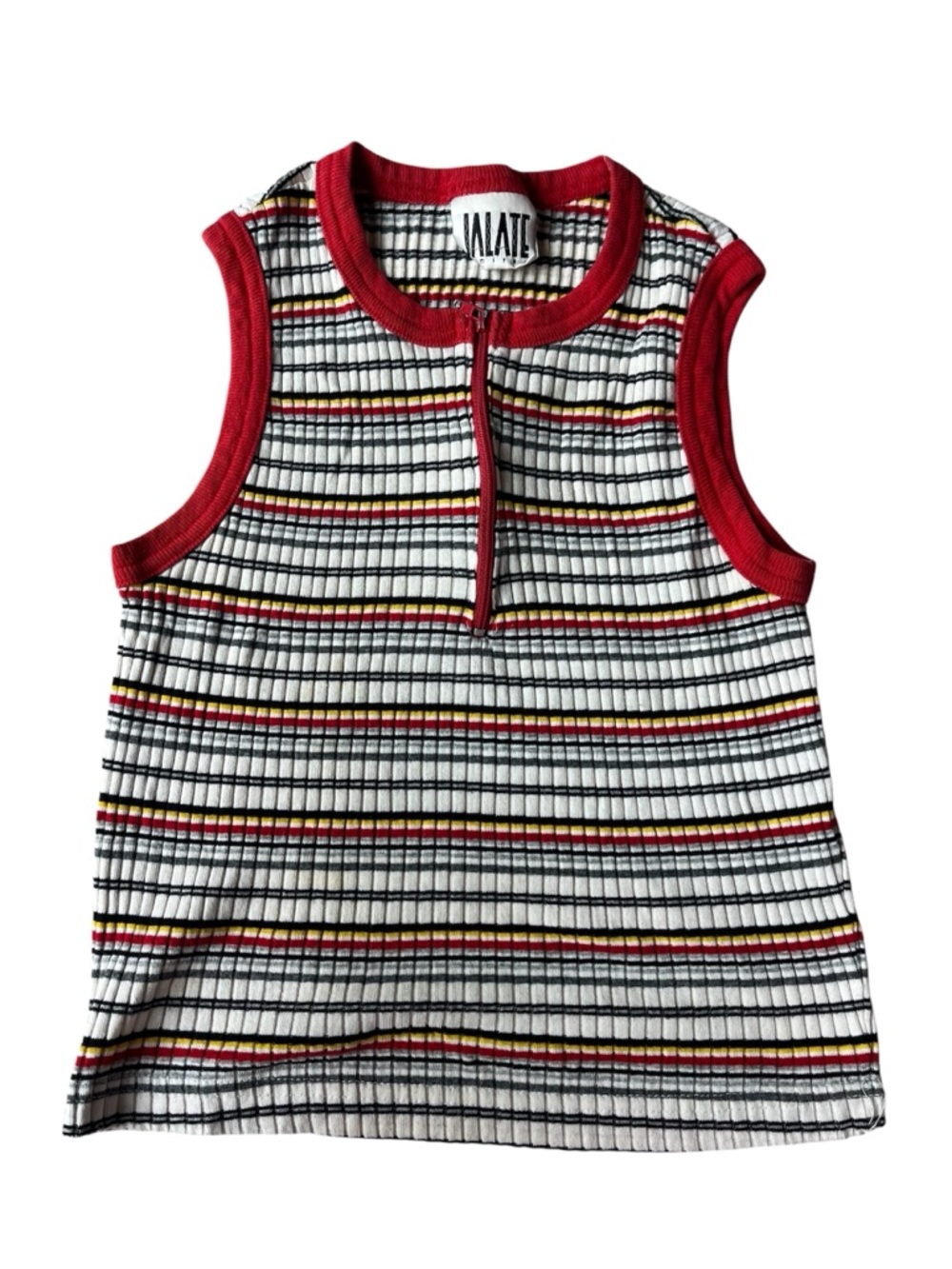 VINTAGE 90S JALATE RED WHITE STRIPED CROPPED TANK TOP WOMENS MEDIUM